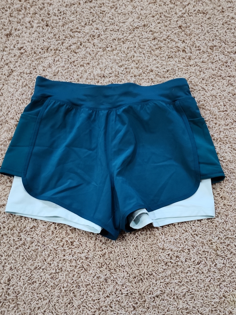 Avia Teal Layered Athletic Shorts with White Inner Liner